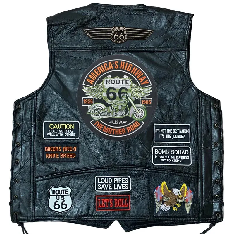 Men's Vests 2023 Motorcycle Jacket Men Leather Vest Fashion Embroidered Sleeveless Racing Car Biker Four Seasons Punk for 231011