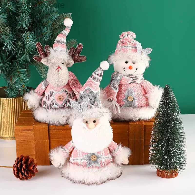 Christmas Decorations Christmas Pink Stretchable Santa Claus Snowman Plush Standing Dolls Toy Baubles Xmas Ornament Craft Gifts Home Decorations T231012