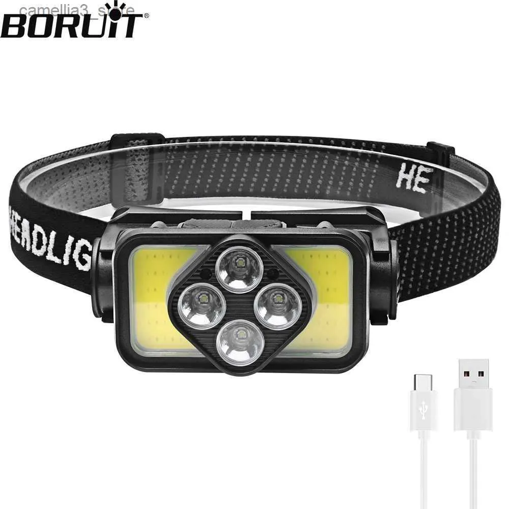 Head lamps BORUiT K363 phare LED phare à Induction avec batterie intégrée USB lumière Rechargeable 18650 torche plusieurs Modes d'éclairage Q231013