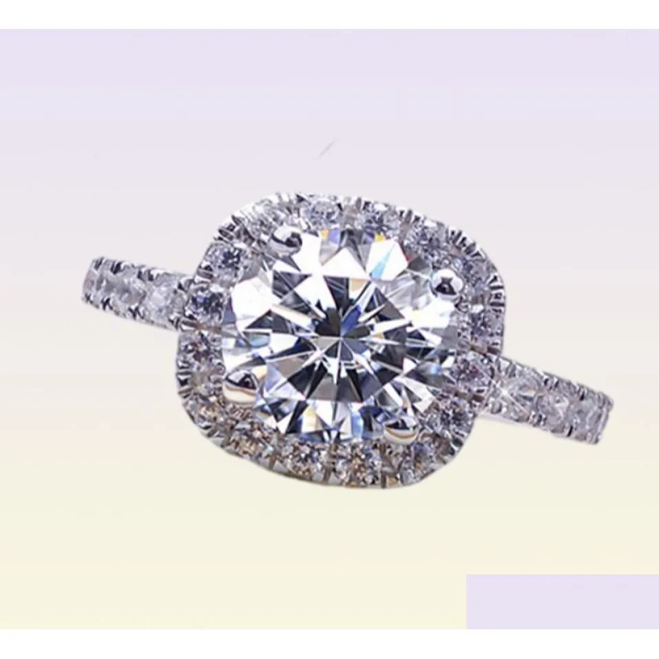Solitaire Ring Solitaire Ring 100 خطوبة مختبر 13 جولة Brilliant Diamond Square Halo Dream Wedding Band with Box 221103928299 Jewe DH01P