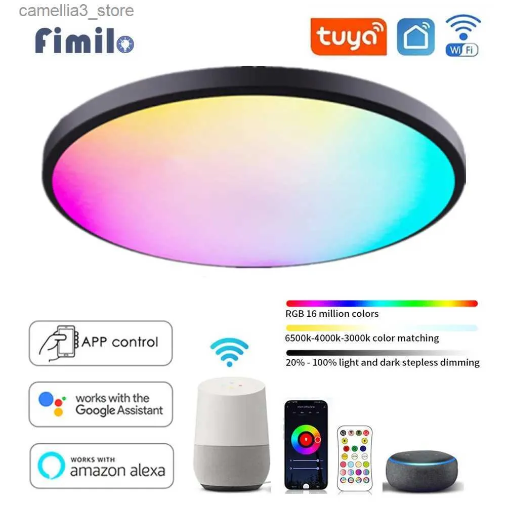 Plafonniers Smart Wifi LED Plafonniers RGBCW Dimmable TUYA APP Compatible avec Alexa Google Home Chambre Salon Lumière Ambiante Q231012