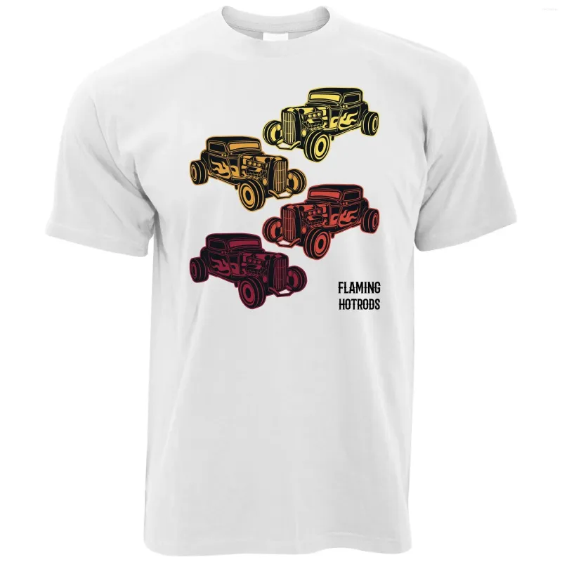 Homens Camisetas Mens Cool Vintage Camisa Flaming Rods Carros Coloridos Corrida Clássico Tshirt