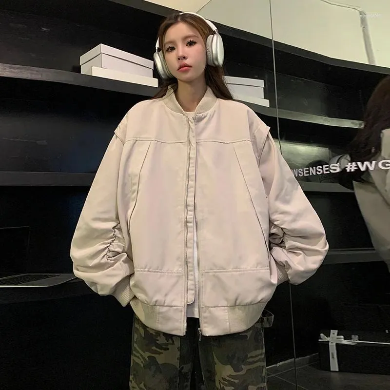 Kvinnors jackor basebolljacka Kvinnor Korea Streetwear Workwear Coat Bomber Suit Solid Loose Casual 2023 Trendy Spring and Autumn Zipper