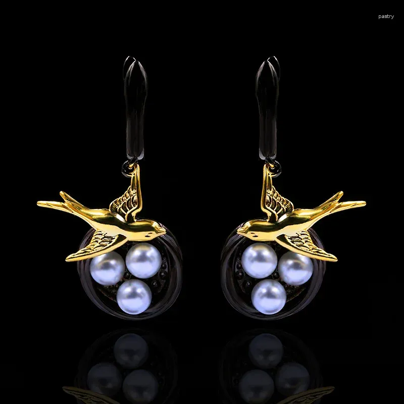 Dangle Earrings Original Drop Baroque Pearl Swallow Black Gold Color Women's Anniversary Gifts