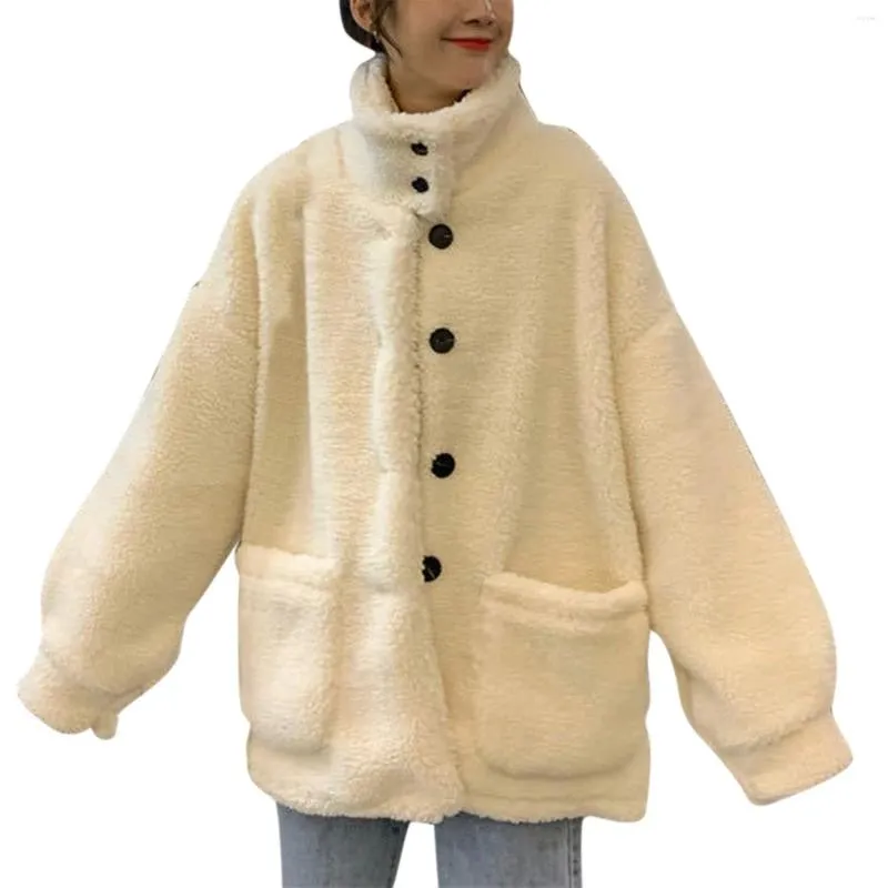 Chaquetas de mujer Chaqueta mullida de lana de invierno Mujeres Harajuku Sólido Grueso Cálido Fuzzy Felpa Cremallera Reversible Parka Abrigo Outwear Sudaderas con capucha