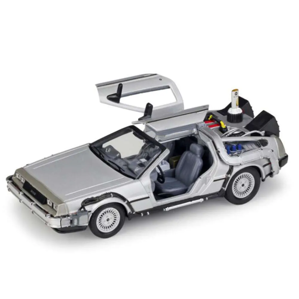 Mascot kostymer tillbaka till framtiden 1/24 metalllegering bil diecast marty mcfly del 1 2 3 tid hine Delorean DMC-12 Model Toy Bookhelf prydnad högsta version.