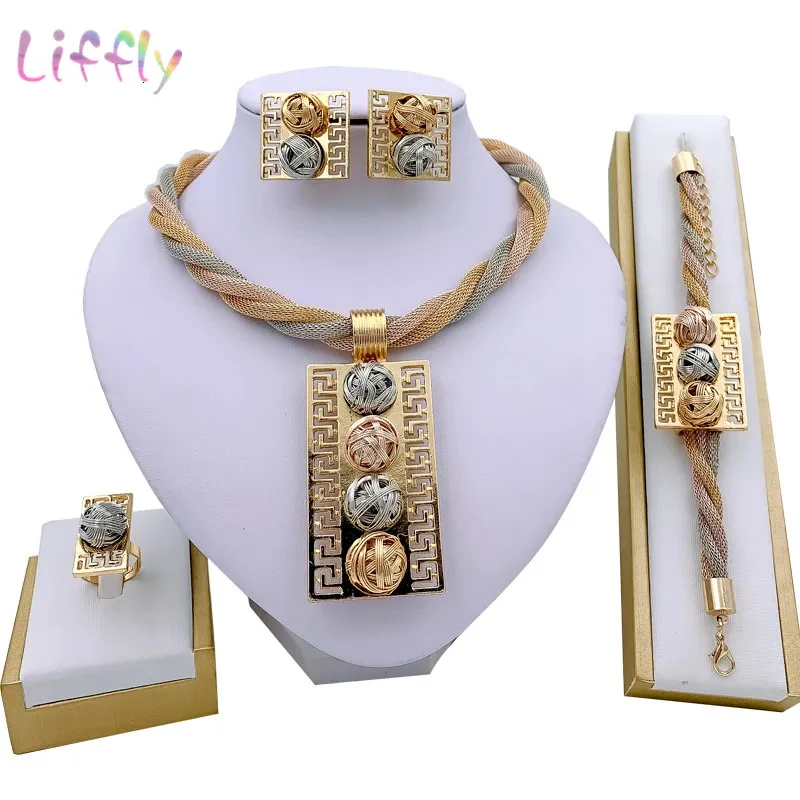 Bröllop smycken set liffly mode indisk afrikansk set tassel brud party eleganta kvinnor halsband armband örhängen ring 231012