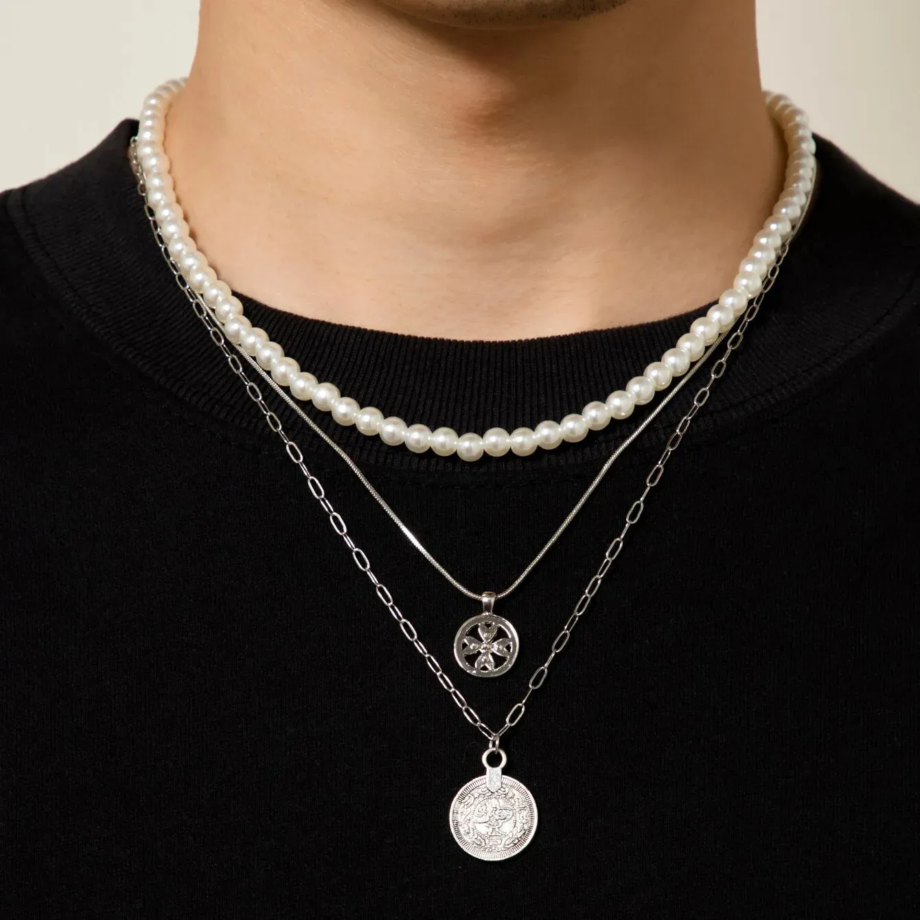 チョーカーヴィンテージゴス模倣真珠コインペンダントチョーカーネックレス