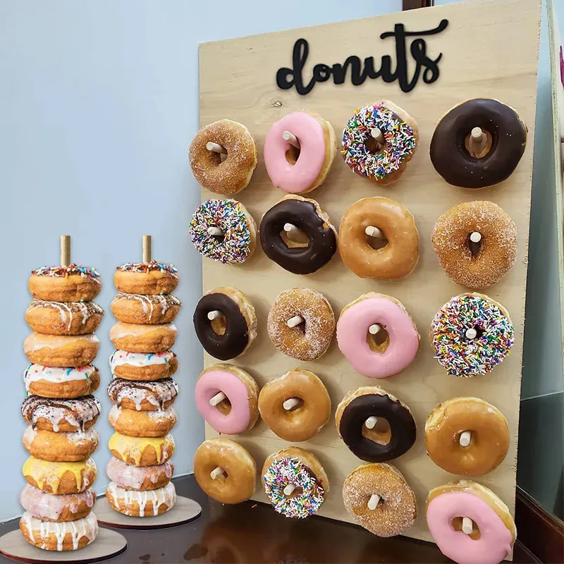 Party Decoration Wooden Donut Stand Wall Doughnut Holder Board Kids Birthday Party Table Decor Baby Shower Wedding Favors Mariage Party Supplies 231012