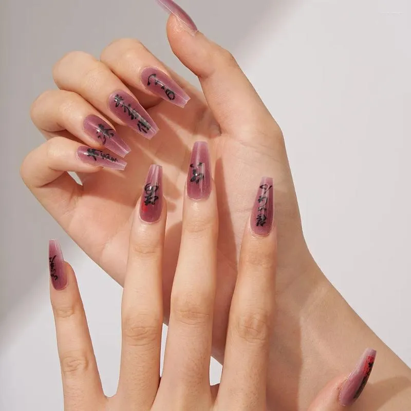 False Nails Press On Chinese Style Hand-painted Pure Handwork Sticker Fake Ink Bird Nail Art Manicure