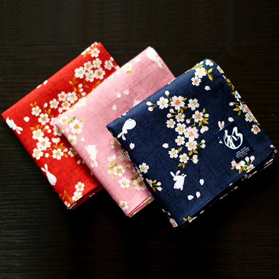 Cravat japansk stil fina näsdukar för kvinnliga blommor och kaninmönster stor fyrkantig handduk högkvalitativ hankies SY512 Ankomst 231012
