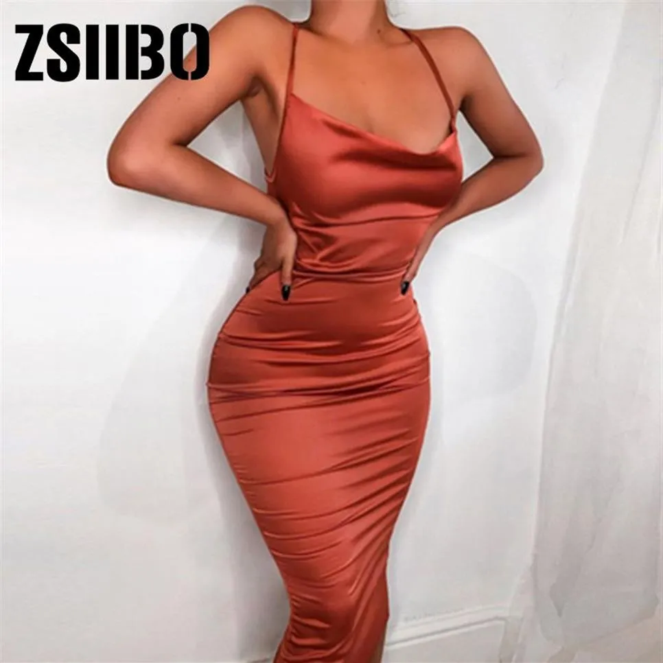 neon satin lace up 2019 summer women bodycon long midi dress sleeveless backless elegant party outfits sexy club clothes vestido232I