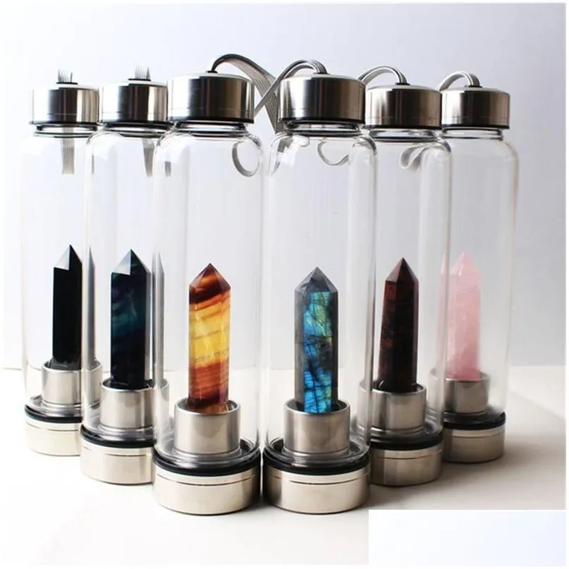 Water Bottles Natural 500Ml Crystal Bottle Quartz Gem Stick Cup Energy Wellness Direct Drinking Gift Drop Delivery Home Garden Kitch Dhkyb