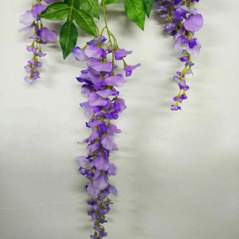 Dekorativa blommor 12 massor av konstgjorda Wisteria Vine Plastic Silk Faux Flower Garland Purple Brand och hög kvalitet.