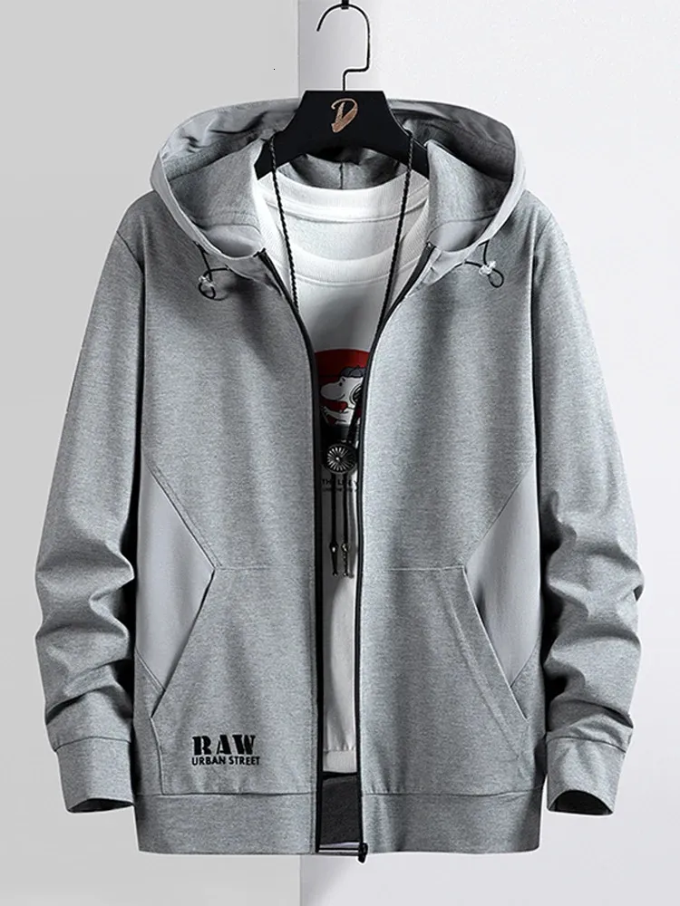 Kvinnors hoodies tröjor Spring Autumn Men's Zip Up Hoodie Coats Streetwear Black Grey Hooded Loose Man Cotton Casual Tops Plus Size 8xl 231011