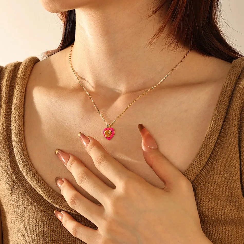 nagosa colorful jewelry wholesale 18k gold vermeil 925 sterling silver zirconia heart enamel necklace for women