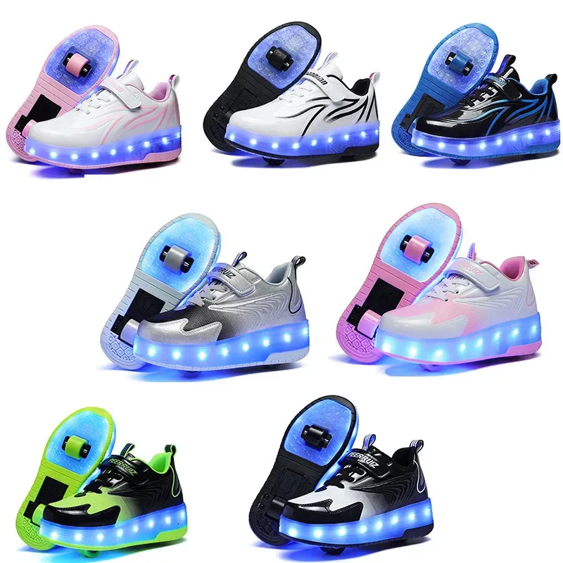 Patins à roulettes en ligne USB chargeant des chaussures de skateboard à roulettes pour enfants garçons et filles automatique jazz lumière LED clignotant roues de lacets de sport 231011