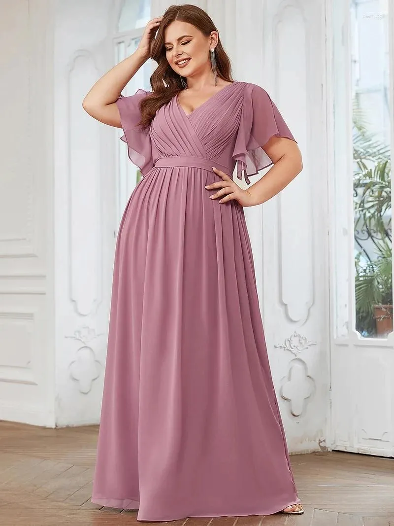 Vestidos de festa plus size luxo vestido de noite longo a linha com decote em v profundo babados mangas vestido 2023 baziingaa de vestido de dama de honra