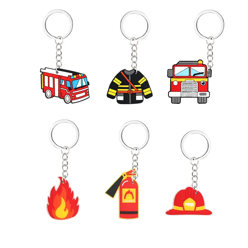 Dessin animé PVC porte-clés pompier mignon porte-clés voiture porte-clés étudiant sac d'école pendentif cadeau créatif porte-clés