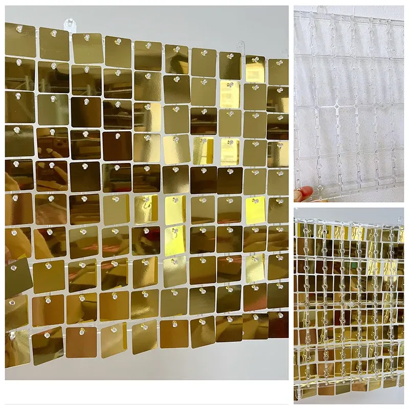 49pcs Transparent Back Board Shimmer Wall Sequin Square Wedding Decoration Photozone Grid Interlock Backdrop Birthday Party Wind