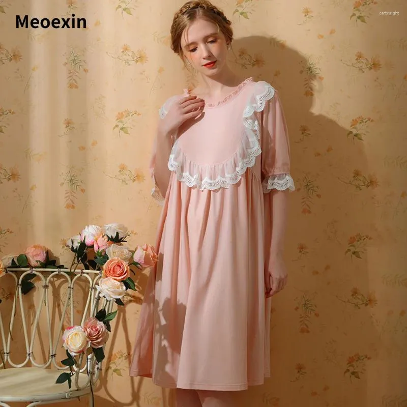 Женская одежда для сна Meoexin, кружевное пижамное платье принцессы с рюшами по краям, хлопковая кукла с короткими рукавами для девочек, милая и милая студенческая пижама высокого качества