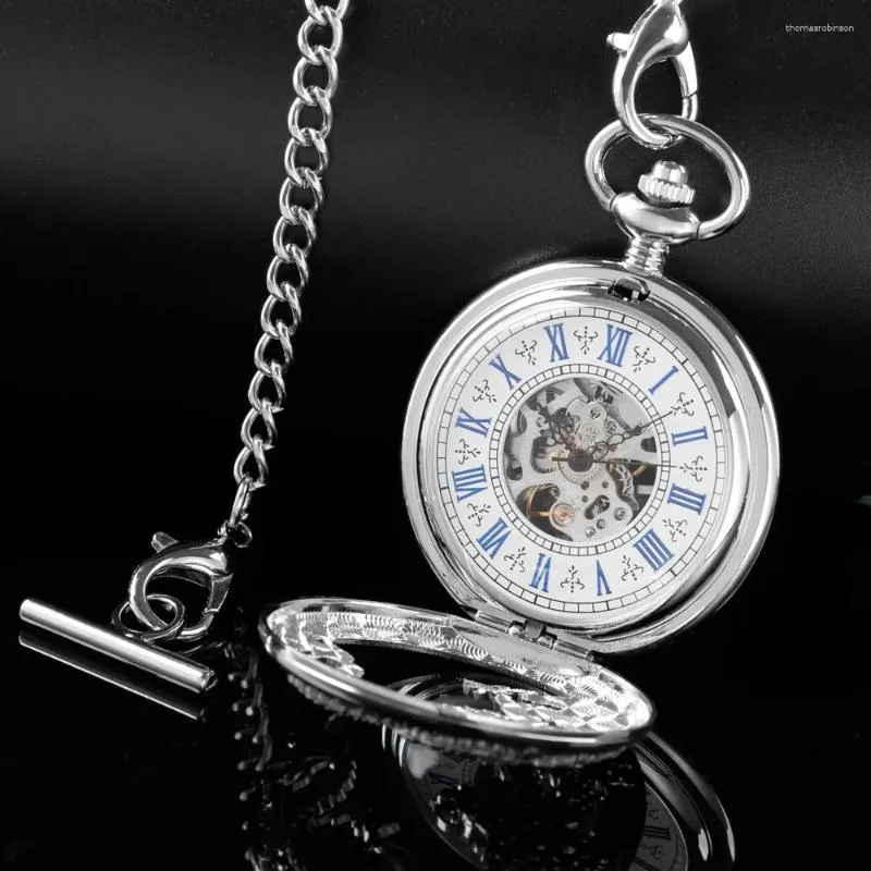 Pocket Watches Silver Dragon Mechanical Watch Steam Punk Necklace Clock Metal rostfritt stålhänge med kort kedja gåva