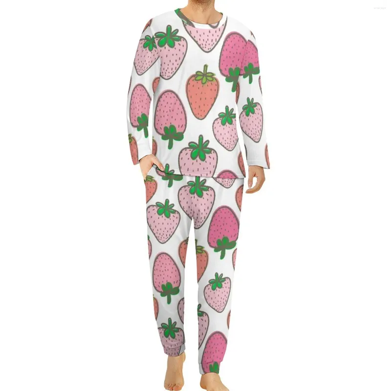 Mäns sömnkläder Pinky Fresh Strawberry Pyjamas Autumn 2 Piece Sweet Romantic Pyjama sätter män långärmad casual grafisk nattkläder stor storlek