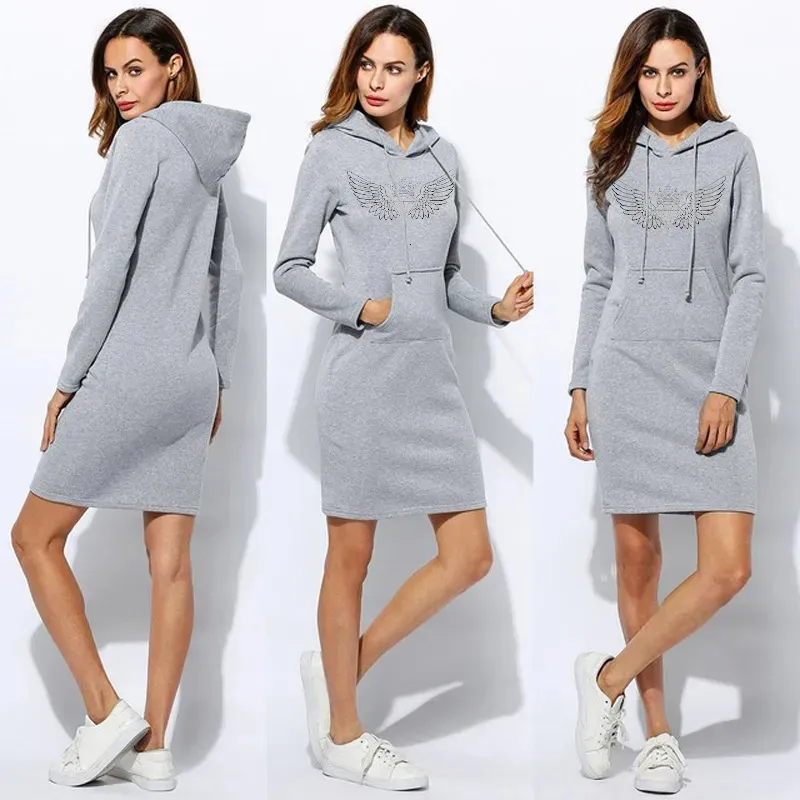 Urban Sexy Jurken Herfst en Winter Damesjurk Casual Hoodie Mode Gedrukt Vleugel Lang Sweatshirt Sport Herfst 2023 Dameskleding 231011