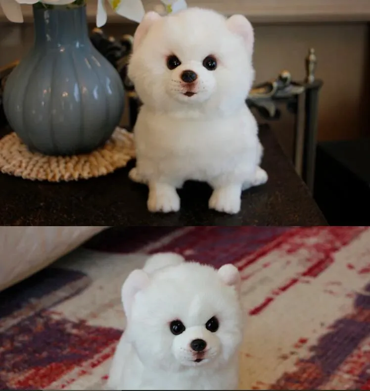 Pomeranian Plush Toy Dog Doll Simulation Dog fylld Animal Toy Super Realistic Dog for Pet Kawaii födelsedagspresenter för barn