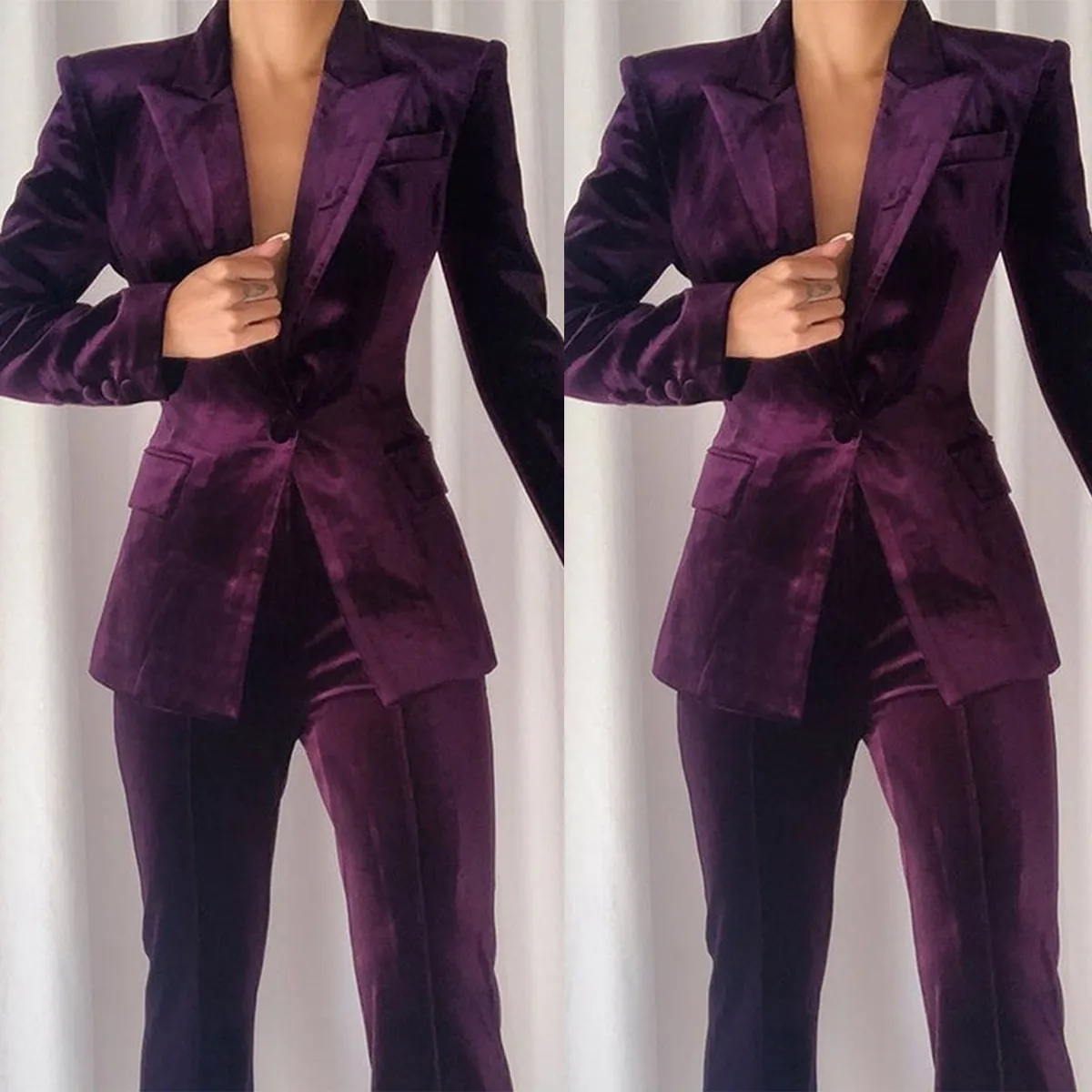 Winter Purple Velvet Women Tuxedos 2 قطع ضئيلة ملائمة مخصصة مخصصة ليدي السترة لباس أنثى نحيفة الحفلات حفلة موسيقية ارتداء بدلات سراويل