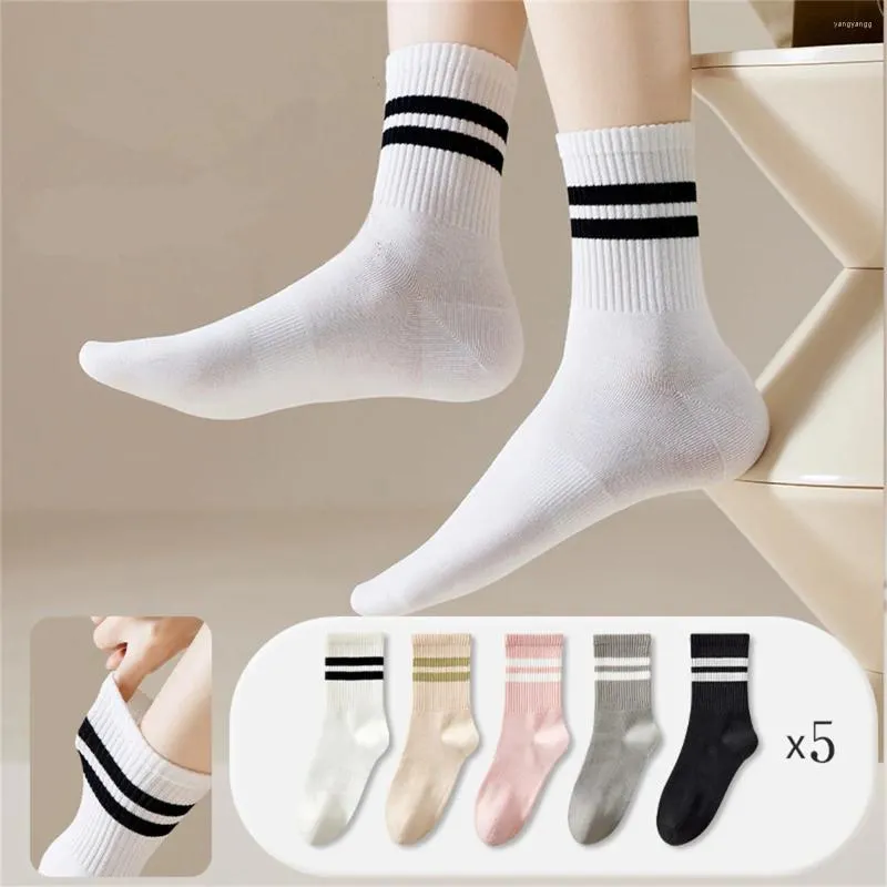 Femmes chaussettes Dreamlikelin 5 paires/lot Simple Style coréen coloré rayé étudiants filles sport Tube moyen