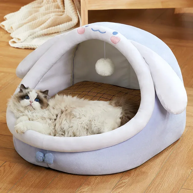 DHgate Soft Cat Bed with Toys Semi Enclosed Kitten Pet Home Washable Cat Basket Puppy Bed Pet Supplies