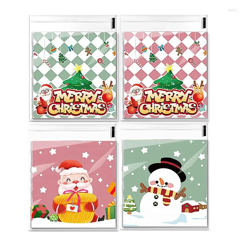 Christmas Decorations 100 Pcs Gift Bags Self Adhesive Cookies Bag Year Party Favors Wrapping Snack Baking Plastic