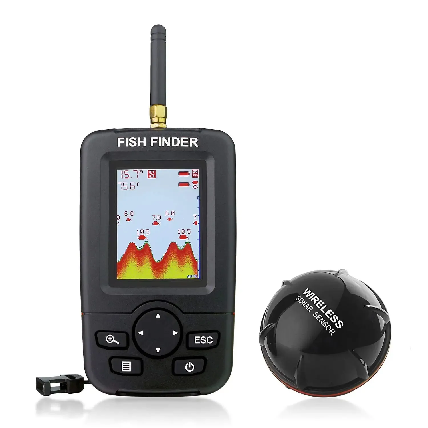 Fish Finder Portable Fish Finder Wireless Sonar Sensor Fishfinder Depth Fish Size Water Temperature Bottom Contour Color LCD 231012