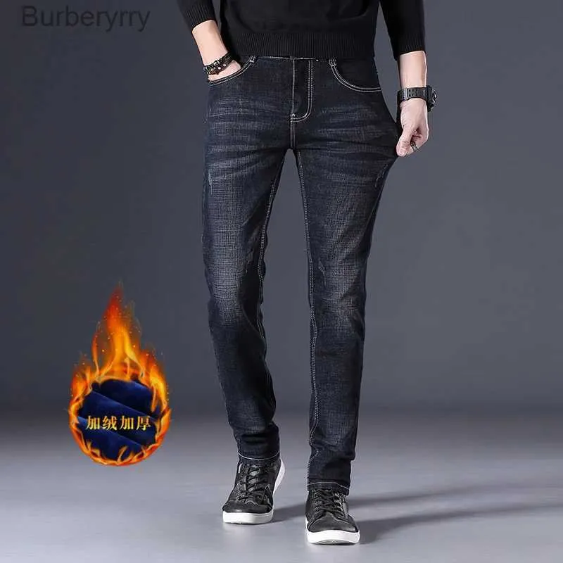 Men's Jeans Men's Thermal Jeans Winter Snow Warm Plush Stretch Jeans  Thicken Fleece Denim Long Pants cotton Casual Bussiness Baggy  TrousersL231011