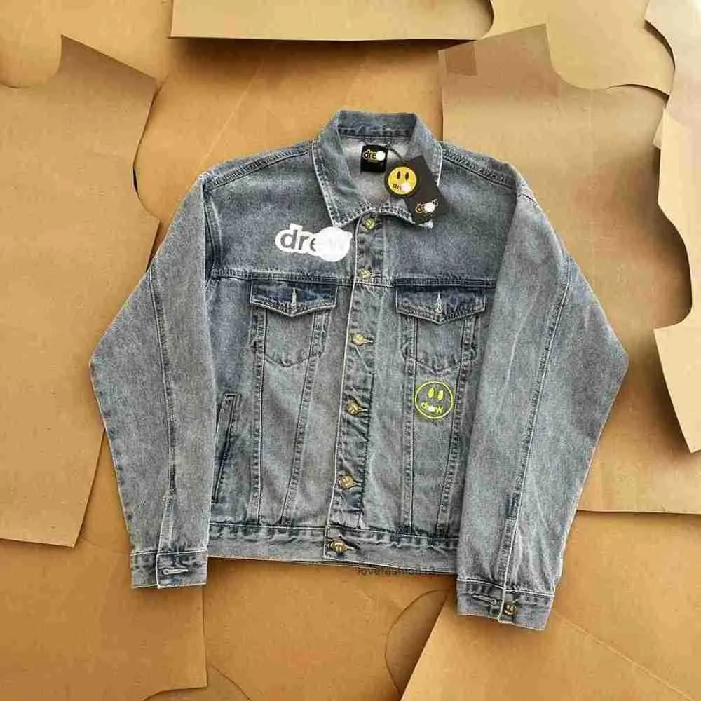 Herrenjacken Steel Print Drews Forward Turn Flipped Smiling Face Bibo Gleicher Stil Herren- und Damenjacke mit gesprenkelter Tinte und Waschung, Jeansmantel