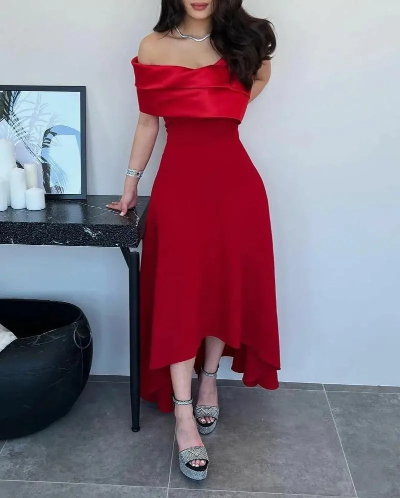 Party Dresses Noble Red Off The Shoulder Neckline Prom Dress Short Sleeves With Ankle Length Evening Elegant For Women2023