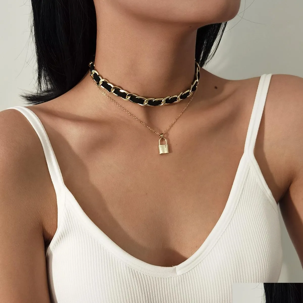 Anhänger Halsketten Goldketten Lock Anhänger Halskette Spitze Mti Layer Wrap Choker Halsketten Frauen Modeschmuck Will und Sandy Geschenk Jude Dhgan