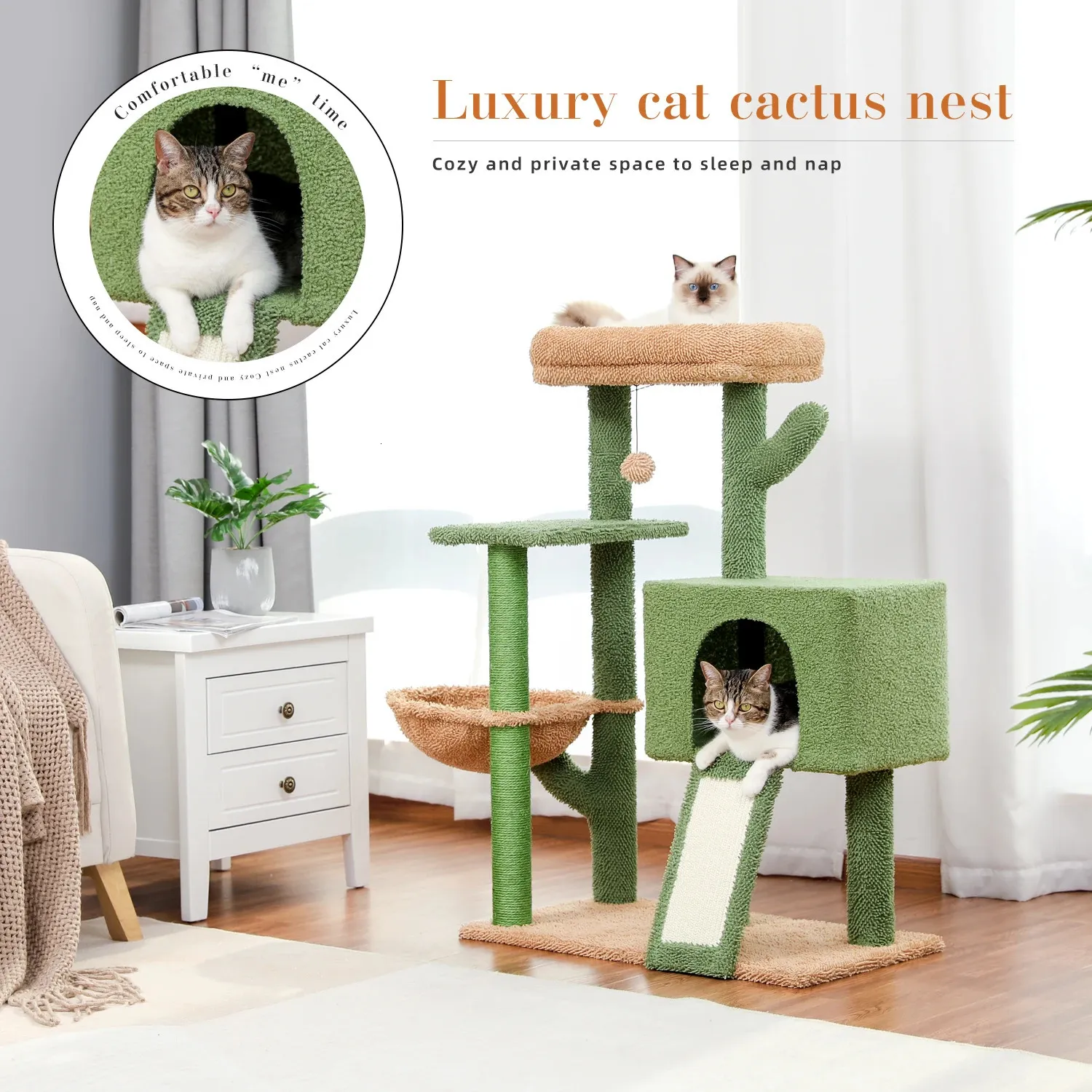Meble dla kotów wielopoziomowe kaktus drzewo kotów z hamakiem drapanie po luksusowej wieży kota ze skrobakiem kotka i meble Pet Cat Toys 231011