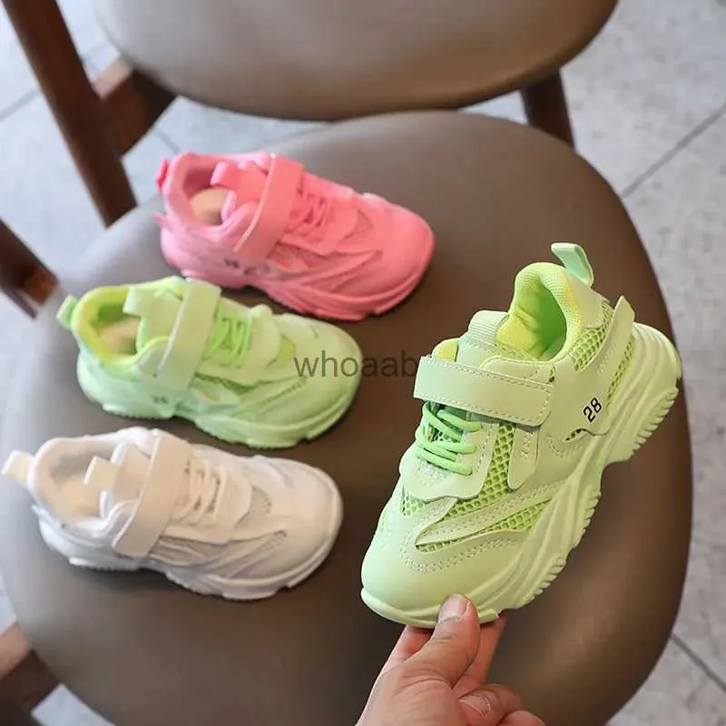 Zapatos atléticos al aire libre para niños, zapatillas de deporte blancas y verdes fluorescentes transpirables de malla para niños, niños, niñas, baile de Hip Hop, zapatos deportivos para correr, Dropshipping YQ231012