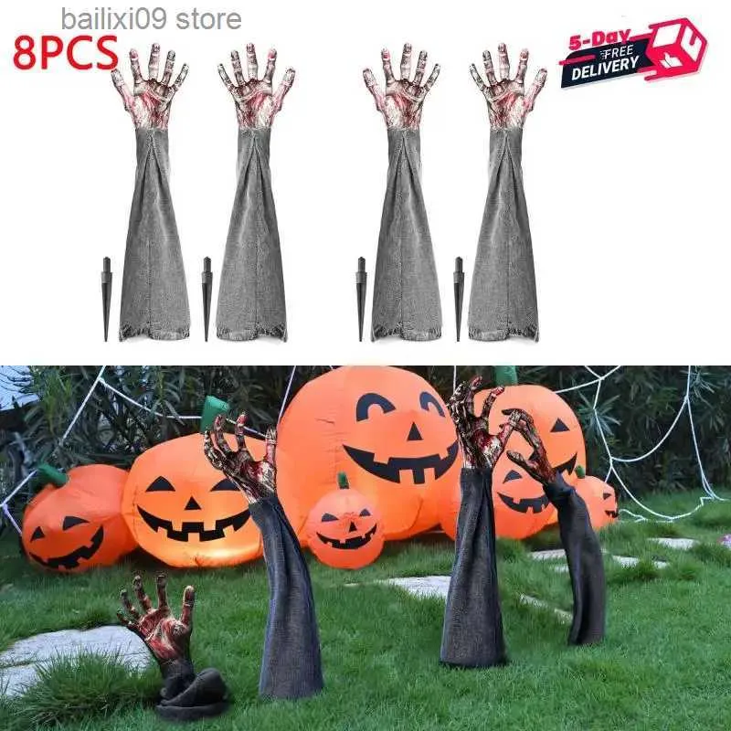 Andra evenemangsfest levererar halloween dekoration 8 st utomhus trädgård gräsmatta zombie händer svart skräck zombie armar insatser ornament spökade hustillbehör T231012