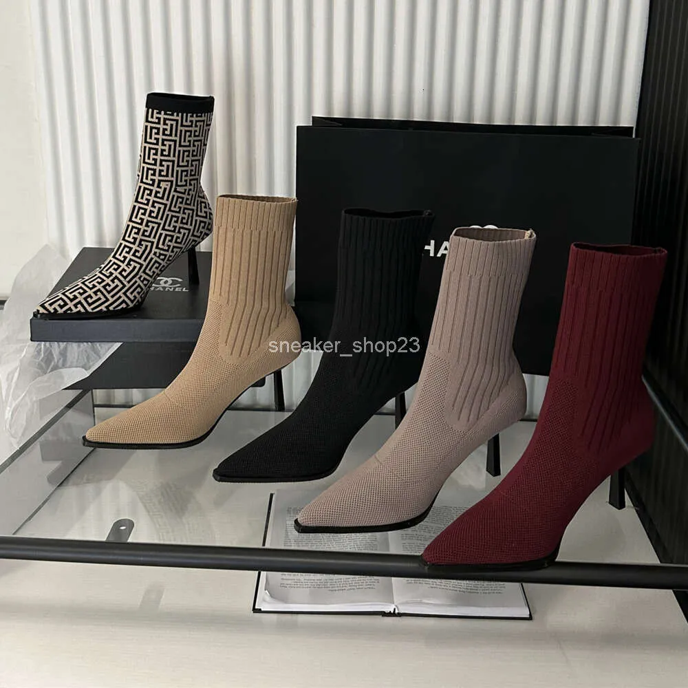 Ayakkabı Socks Lady Balman Boots Kadınlar 2023 Yeni Noktalı İnce Yüksek Topuklu Çok yönlü örgü Elastik Kısa