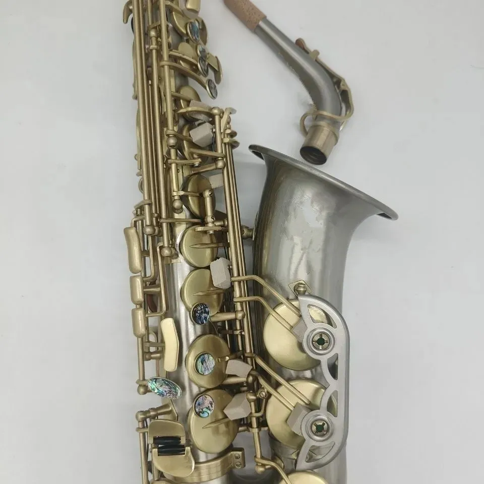 Ny stilmodell altsaxofon instrument vit mässingsprocess dubbel rib armering droppe e-tune abalone knapp saxofon träblåsinstrument