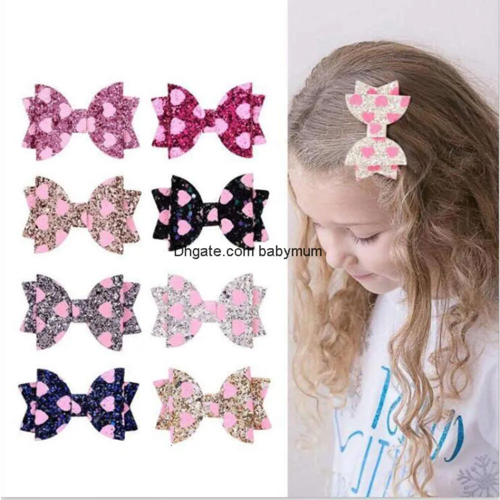 Sequin Girls Hair Clips Hairbows Heart Design Glitter Bows 3 Inch Bow Barrettes Hairpin Baby Girl Fashion Hair Accessories party favor C872