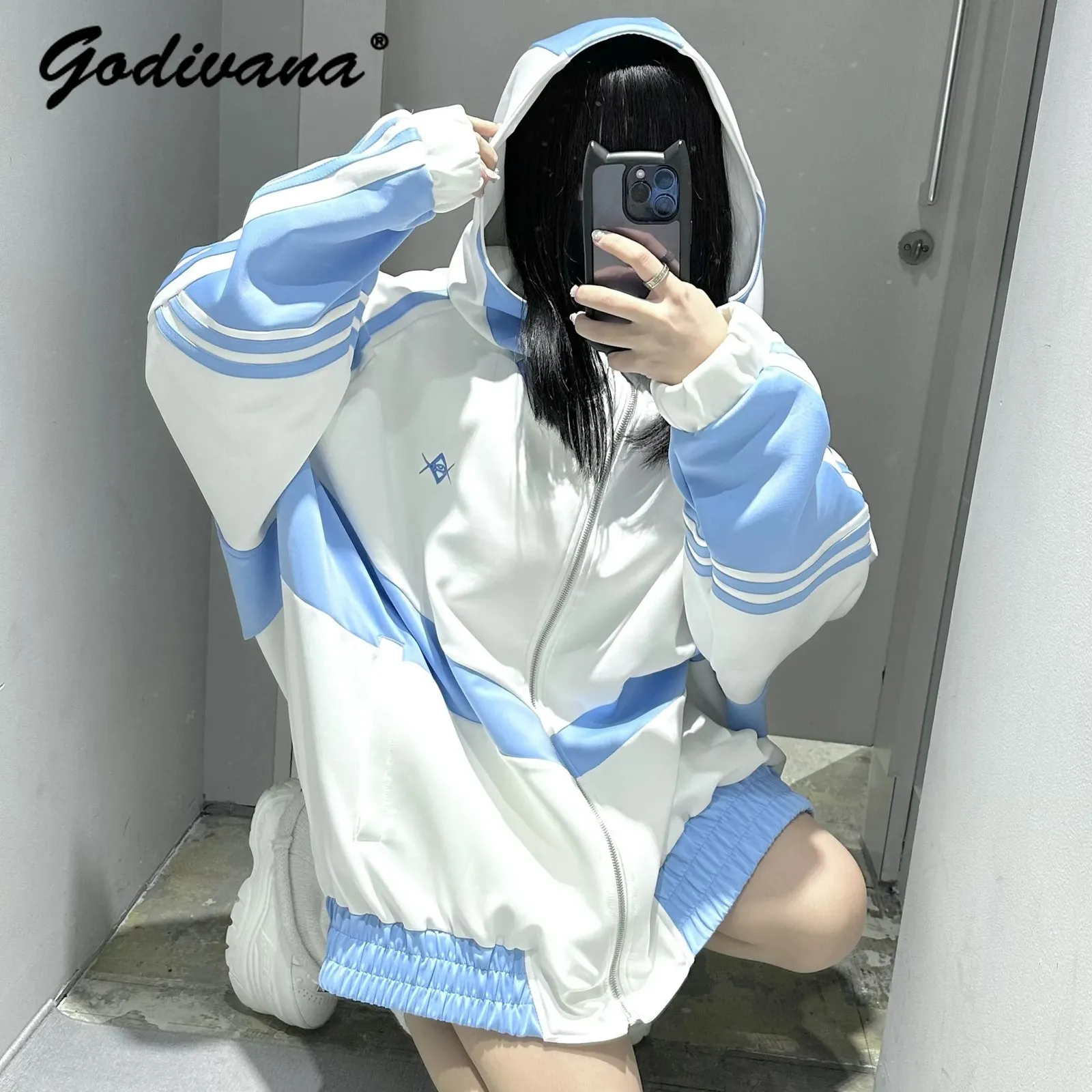 Women's Jackets Japanese Harajuku Water Color Mine Sports Jacket Y2g Hooded Sweatshirt Students Long Sleeve JK School Uniform Loose Hoodie Coat 231011