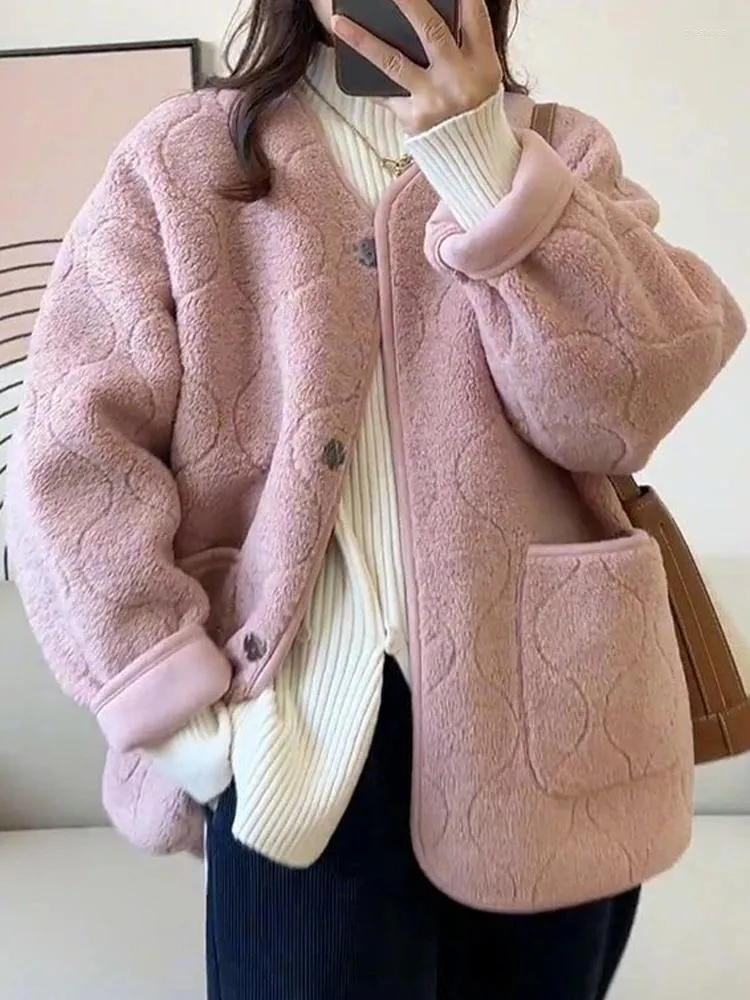Casacos femininos grossos casaco de lã de cordeiro feminino oversize solto parkas outerwear feminino moda coreana quente casual senhoras manga longa casacos