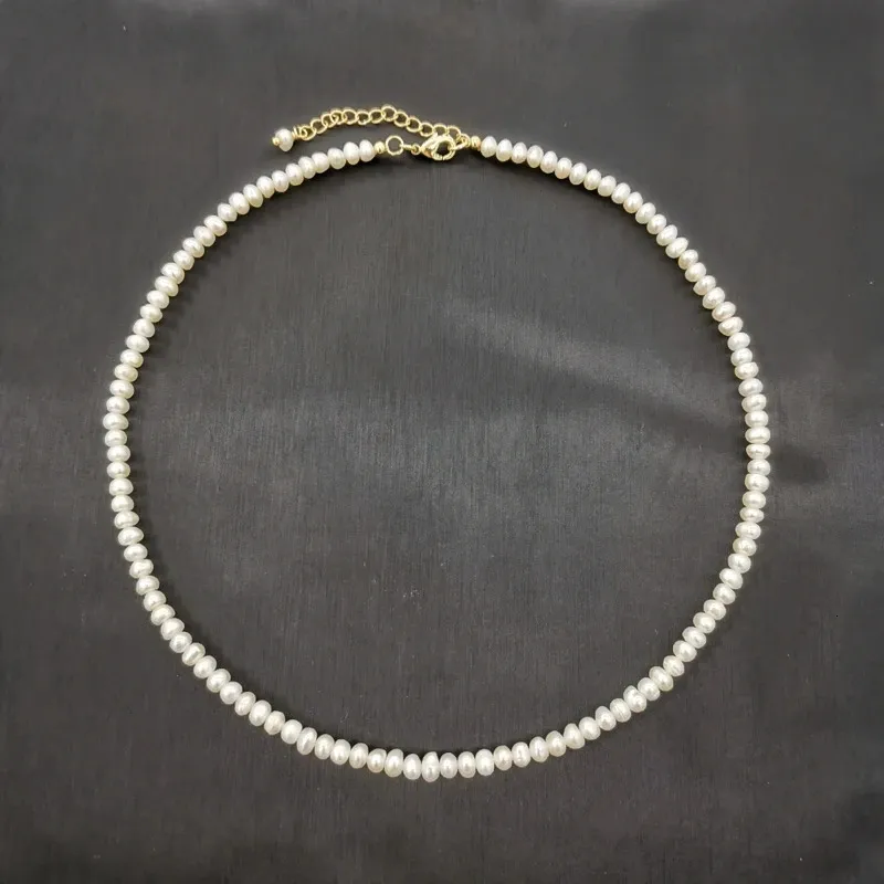 Pendanthalsband 4mm White Freshwater Pearl Necklace 14K Guldfyllda justerbara kedjepärlor med utsökt Choker Collier Perles Perlas Women 231012