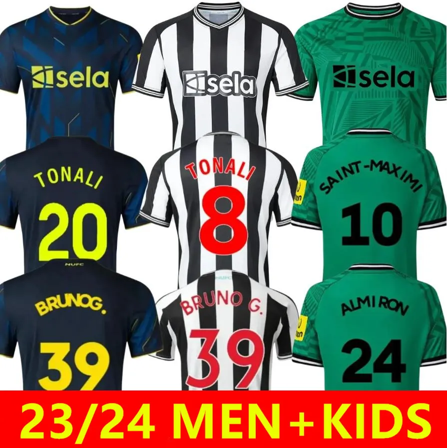 23 24 Tonali 축구 유니폼 2023 2024 Bruno G. Wilson Saint Maximin Isak Newcastle Football Shirt Home Third Men Kids Kit