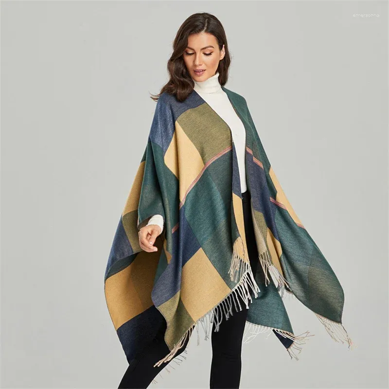 Écharpes 2023 Femmes Cachemire Frangé Plaid Fente Châle Poncho Mode Polyvalent Hiver Épaissir Écharpe Chaude Cape Pashmina Couverture