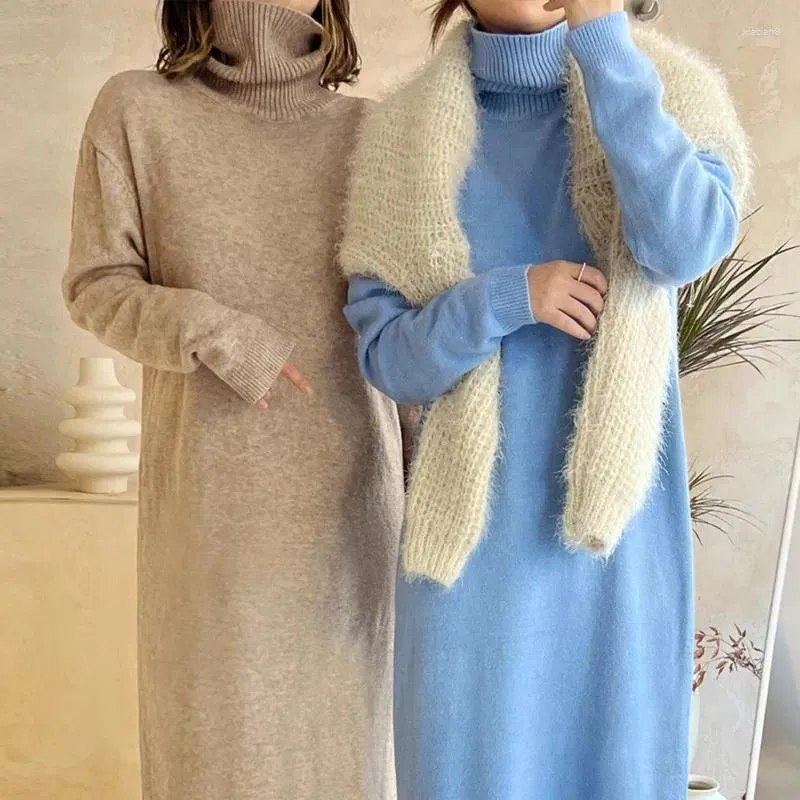 Casual Dresses Turtleneck Retro Super Long Sweater European American And Korean Version Of Pullover Loose Knit Skirt Dress